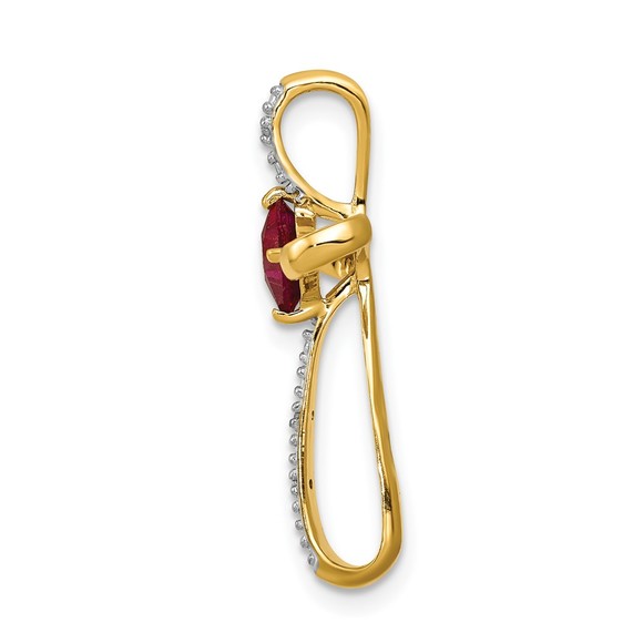 14k Yellow Gold & Rhodium Lab Created Red Ruby & Diamond Cross Slide Pendant - Picture 2 of 4